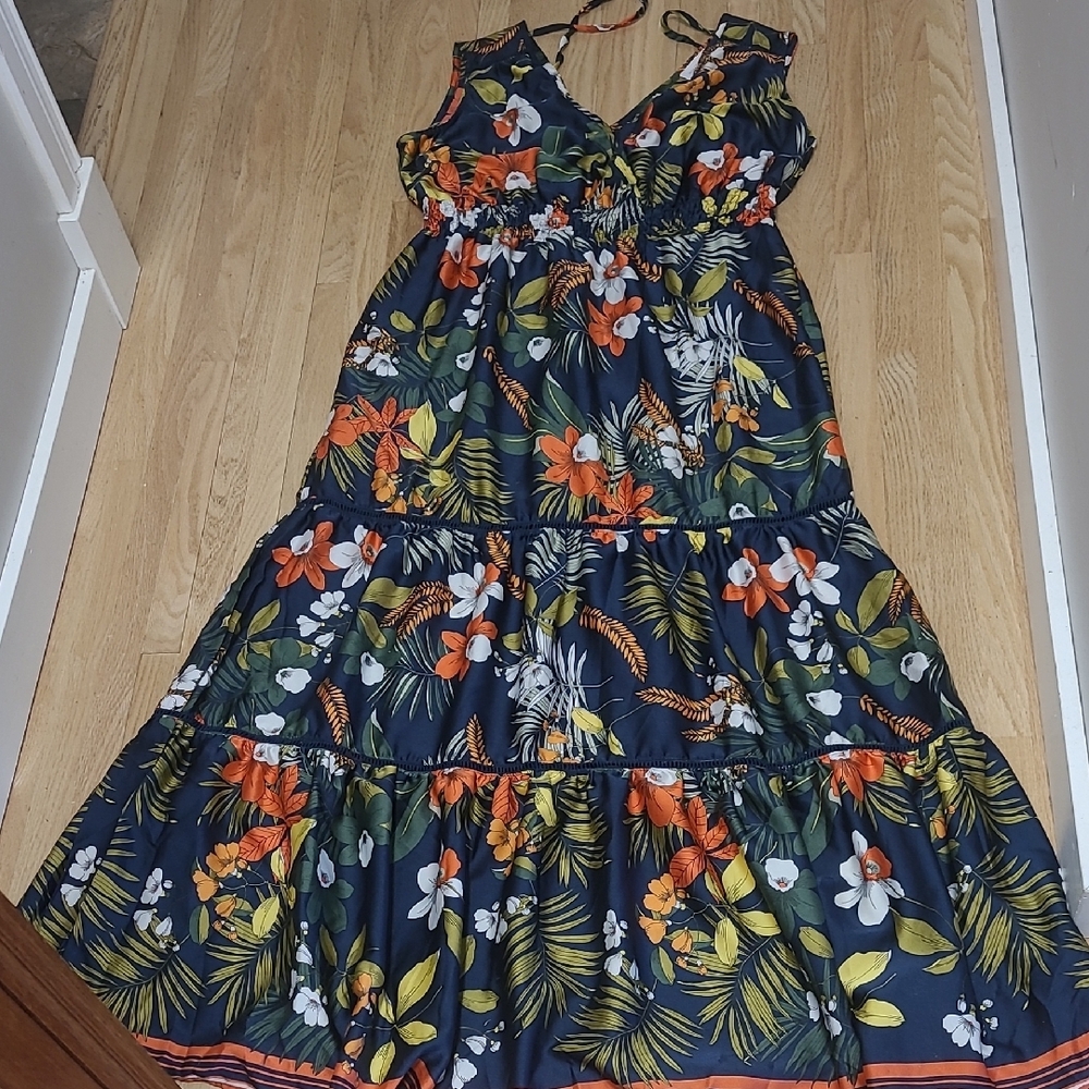 Floral Maxi Dress with Tropical Print